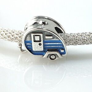 Sterling Silver Blue Enamel Camper Charm